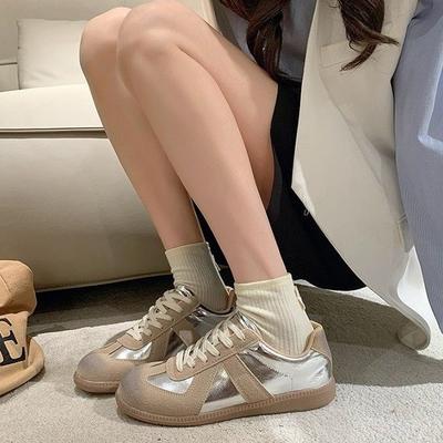 Версия из коровьей кожи ретро полированное серебро женские новые универсальные туфли на шнуровке спортивные повседневные на плоской подошве