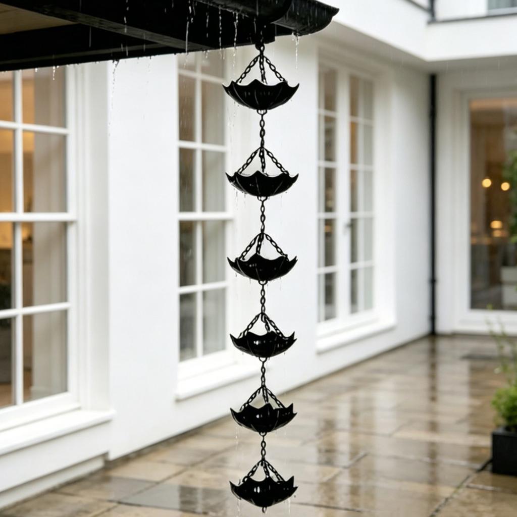 Decorative Hanging Chain for Garden Decorative Umbrella Rain Chains with Mobile Cups for Roof Drainage Patio and Decoration