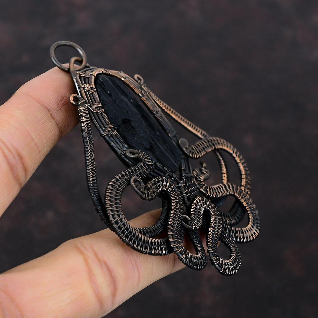 Black Tourmaline Rough Pendant Copper Wire Wrapped Pendant Octopus Pendant Antique Copper Jewelry Handmade Pendant Gemstone Pendant For Gift