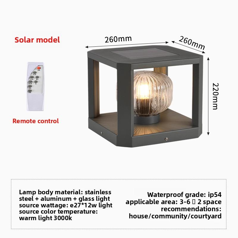 Modern Atmospheric Villa Pillar Lamp Solar Energy Rechargeable Outdoor Waterproof Garden Lamp Garden Hotel Creative Pillar Lamp