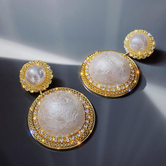 1 пара женских серег с большим искусственным жемчугом и стразами, гальванические серьги-гвоздики в корейском стиле