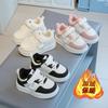 2025 Winter Two-cotton Velvet Children's Leather Board Shoes Boys' Sports Shoes Korean Version Soft-soled Girls' White Shoes To Keep Warm