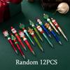 12PCS Red Green Christmas Bead Ballpoint Pen, Santa Claus Snowman Pine Tree Rotating Black Pen,Student Writing Stationery Office Signature Pen Supplie
