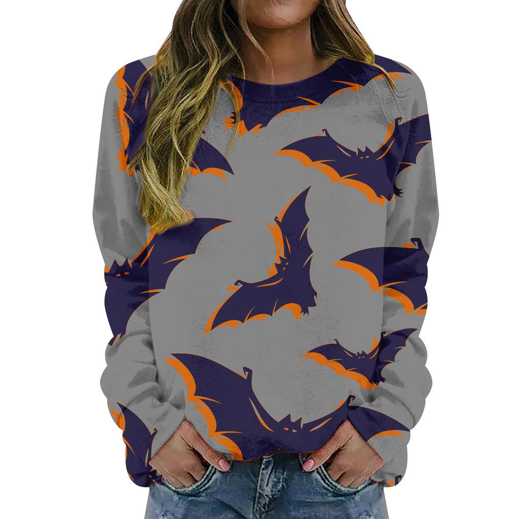 Autumn and Winter New Women's Clothing 3D Digital Printing Fashion Casual Personality Crew Neck Long Sleeve Halloween Sweater