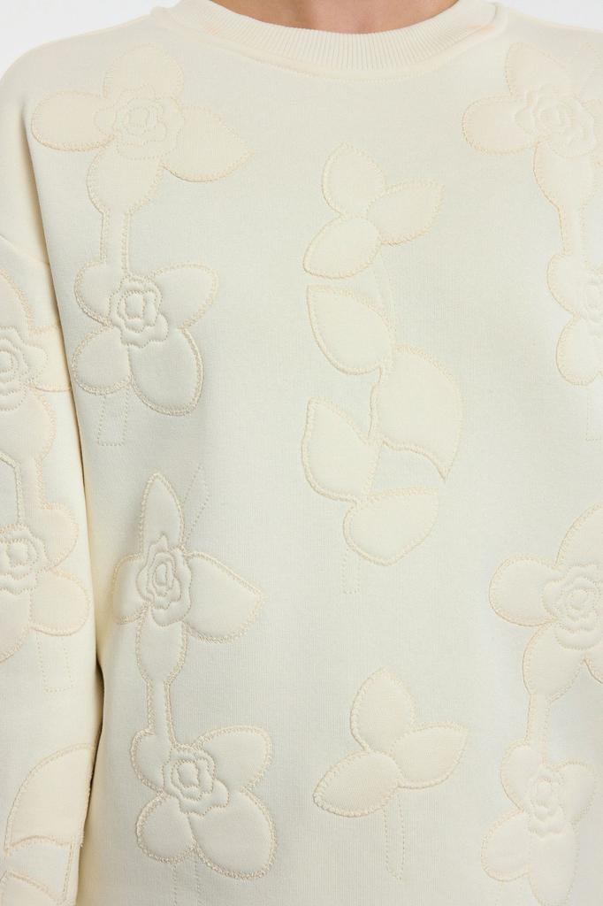 Women's Fashionable Stylish Sweatshirt Ecru Embroidered Regular Normal Pattern Knitted Sweatshirt