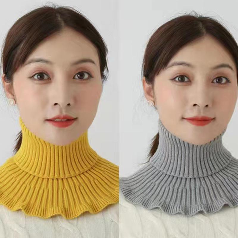 Теплый вязаный воротник-шарф, женский водолазка, вязаный ложный воротник, съемный шарф, теплый зимний ветрозащитный оборки, шарф-обертка