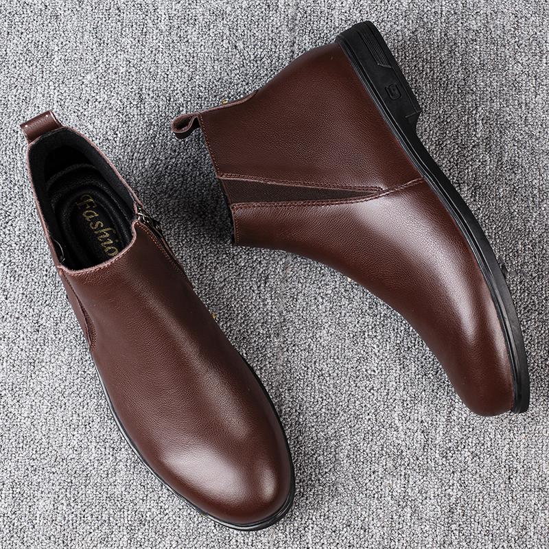 Chelsea Winter Black Mens Boots Натуральная кожа Офисные ботинки Модная дизайнерская обувь Мужская теплая зимняя обувь без застежек из коровьей кожи
