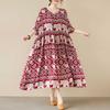 Boho Elephant Floral Print Maxi Dress for Women Oversized Cotton Linen Long Dress Casual Short Sleeve Beach Sundress