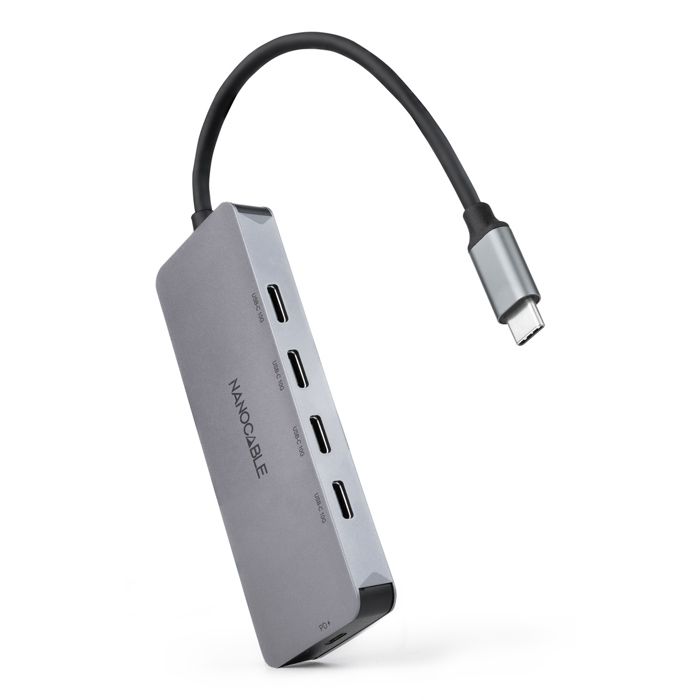 Хаб USB-C - NANO CABLE - 4 порта USB-C (мама) - Алюминий 10 см - USB-C PD 100 Вт - Серый