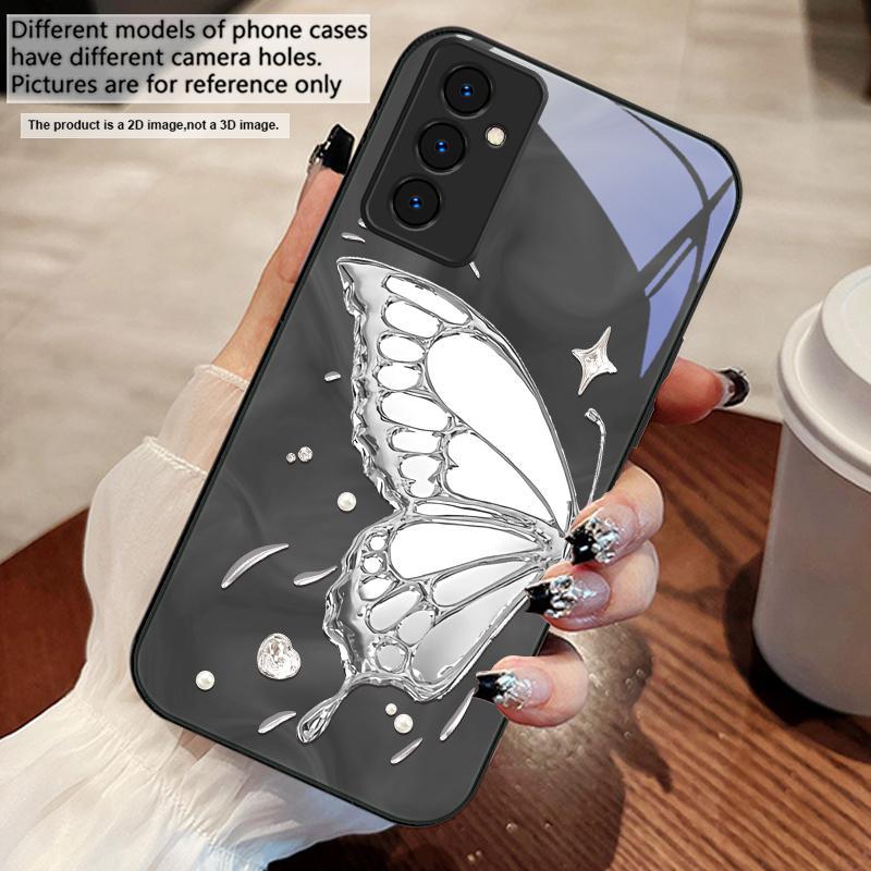Бабочка из Ледяных Кристаллов Для Samsung A73 72 71 A70 56 55 54 A53 52 51 50 42 A35 A34 33 32 31 26 25 24 23 22 30 стеклянный чехол для телефона