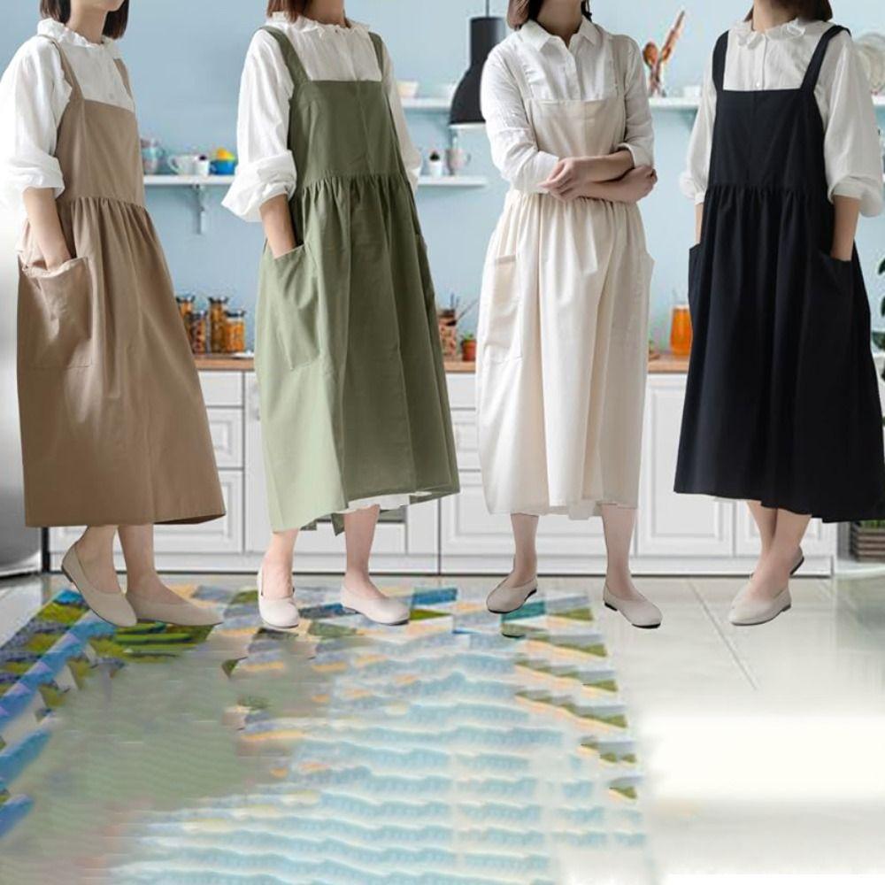 Cotton Kitchen Apron Adjustable Straps Cooking Apron Multifunctional Korean Style Apron  Painting