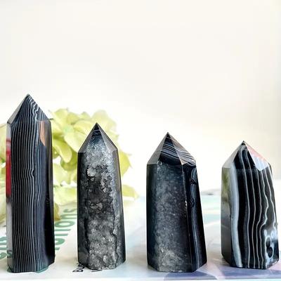 1 шт. Натуральная башня из черного агата, Натуральный камень для DIY, Домашний декор, Уникальные подарки