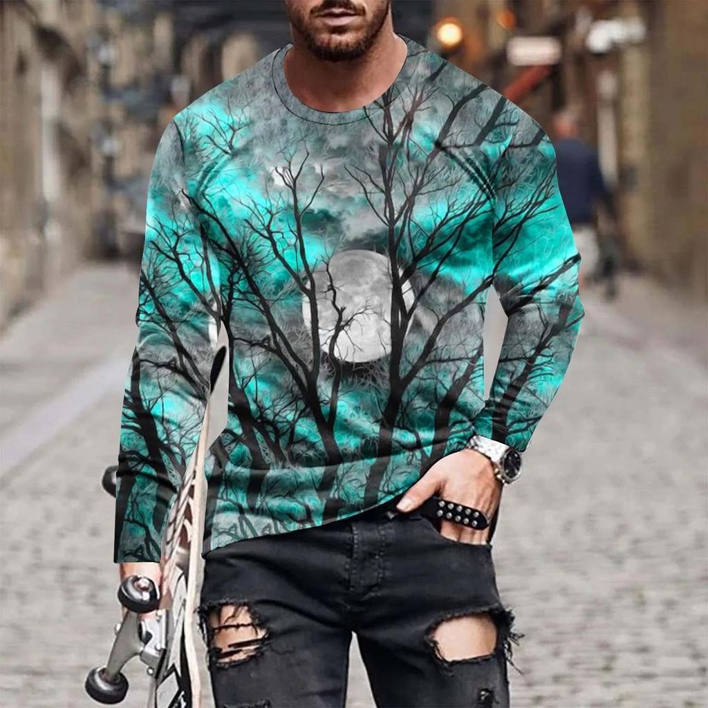 Футболка с длинным рукавом Fashion Street Personality Man Spiderweb Halloween Hd 3D Printed Plus Size Loose Comfortable Jumper