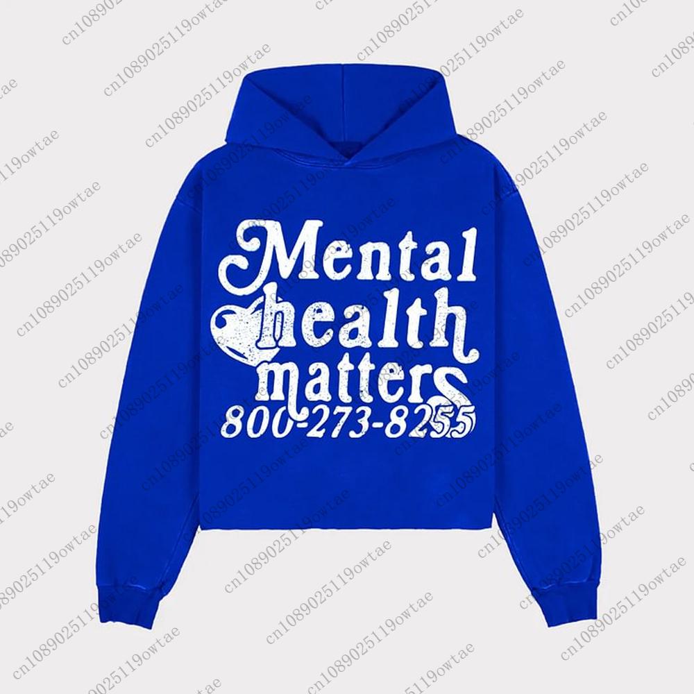 Mental Health Matters Graphic Print Pullover Hoodie Mens Oversized Street Trend Style Hoodie Causal Sweatshirt For Adult&Kid