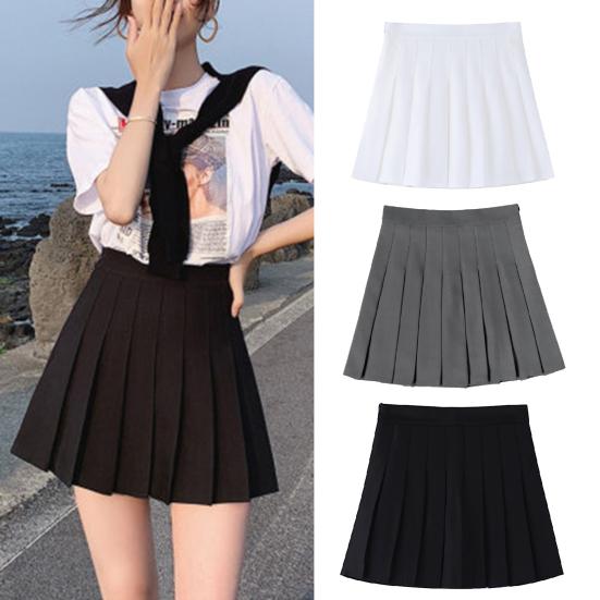 Женская форменная юбка, плиссированная однотонная юбка трапециевидной формы с высокой талией, свободный подол, мягкая женская мини-плиссированная юбка в консервативном стиле, женская одежда
