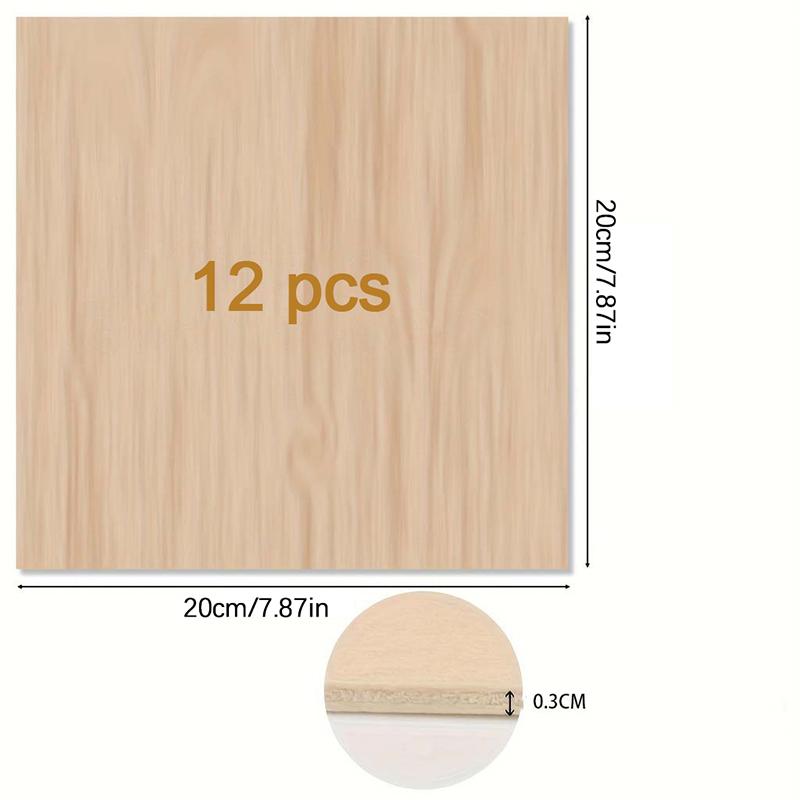 12Pcs Wood Sheets For Crafts Thick Wood Sheets With Smooth Surfaces For Laser Cutting, Wood Burning, Architectural Models