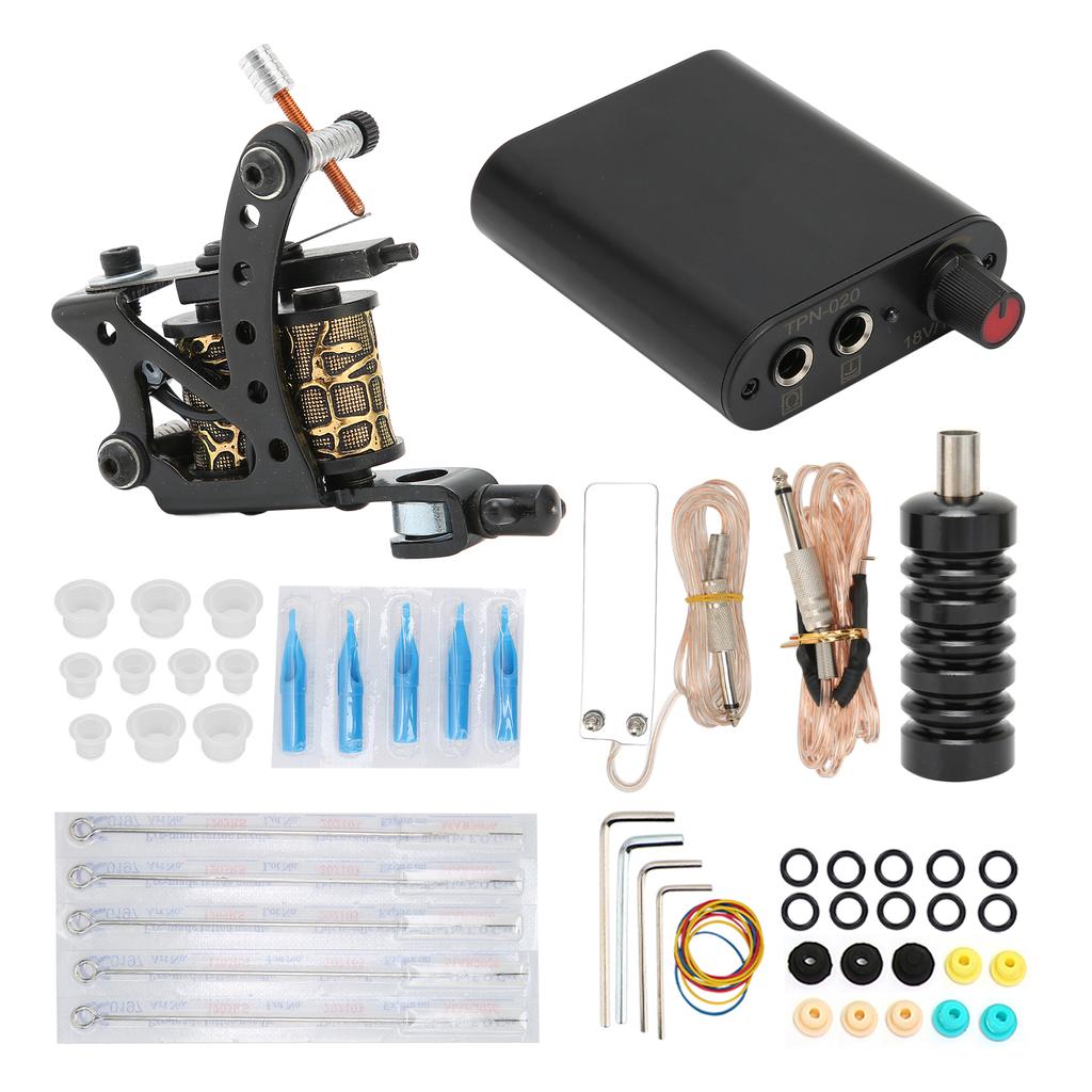 Набор для татуировки с катушкой, педалью, блоком питания, иглой для татуировки, чернильным стаканчиком, набором для начинающих