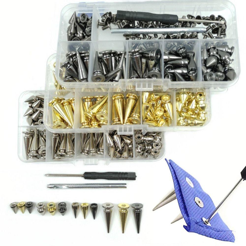 80 Sets Gold Silver Black Clothes Spikes Kit DIY Decoration Back Studs & Spike Leather Craft