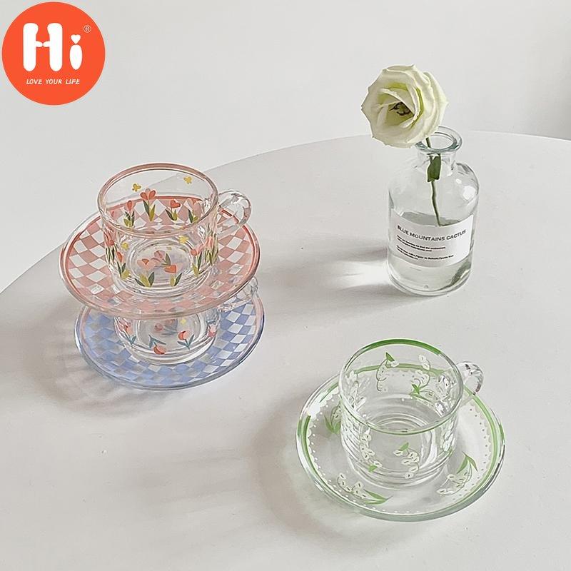Привет креативная кофейная чашка, набор блюдцев, корейские чашки, ручная роспись, кофейная кружка с растениями и цветами, домашняя кухня, питьевая посуда, чашки для эспрессо
