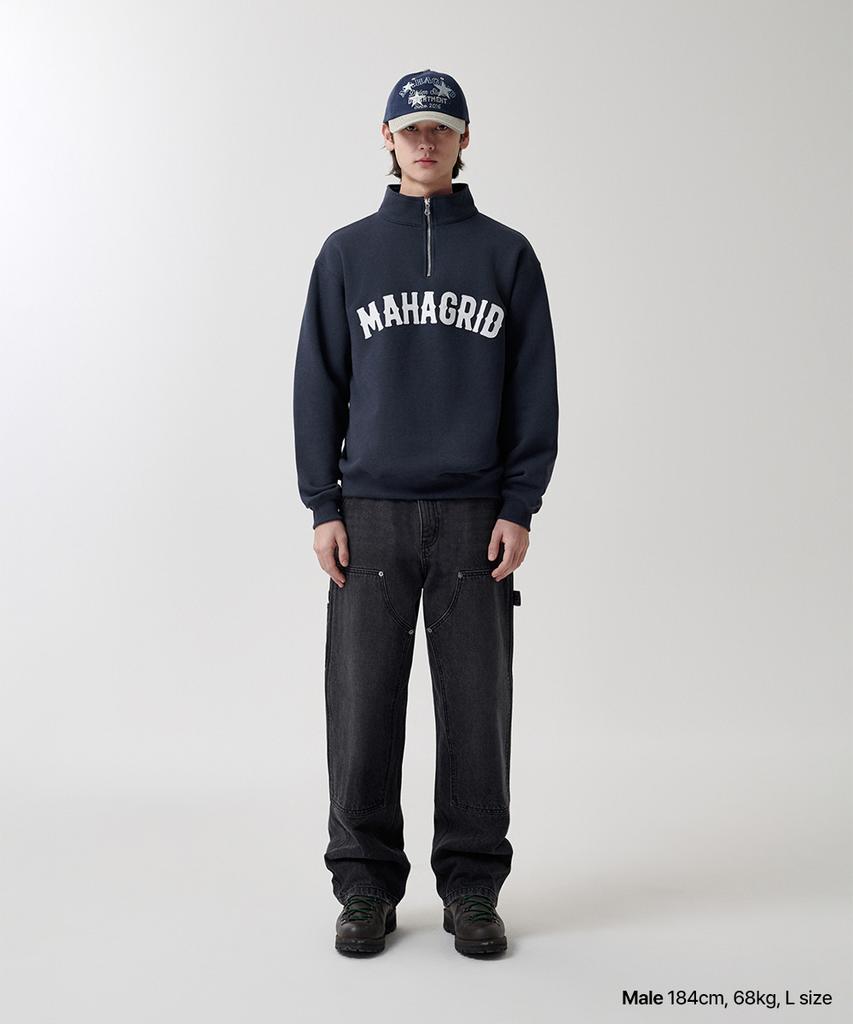 MAHAGRID Arch Logo Applique Half Zip-Up Sweatshirt Navy(Mg2Fsmm444A)