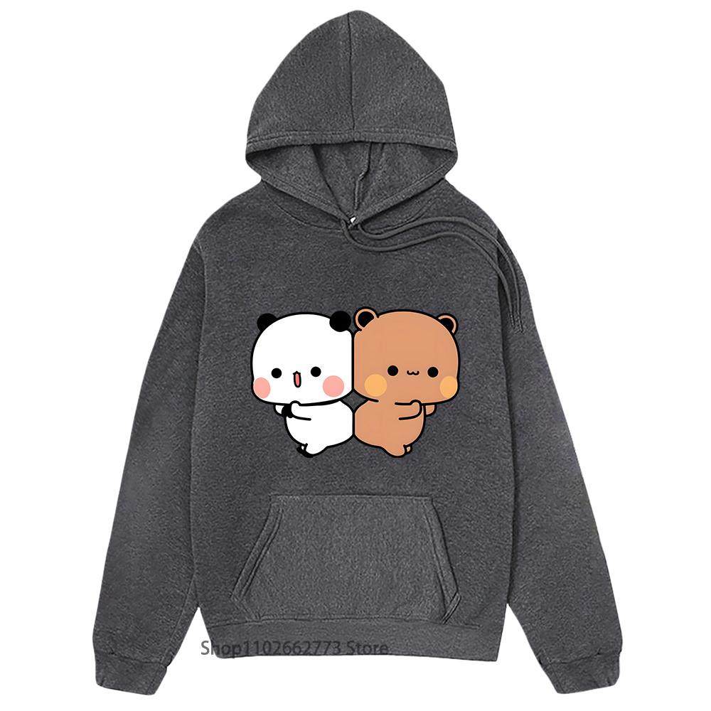 Толстовки Bubu Dudu Kawaii Bubu Dudu Графические толстовки Милая одежда с изображением медведя панды Мультфильмы Женщины Повседневный Забавный корейский пуловер