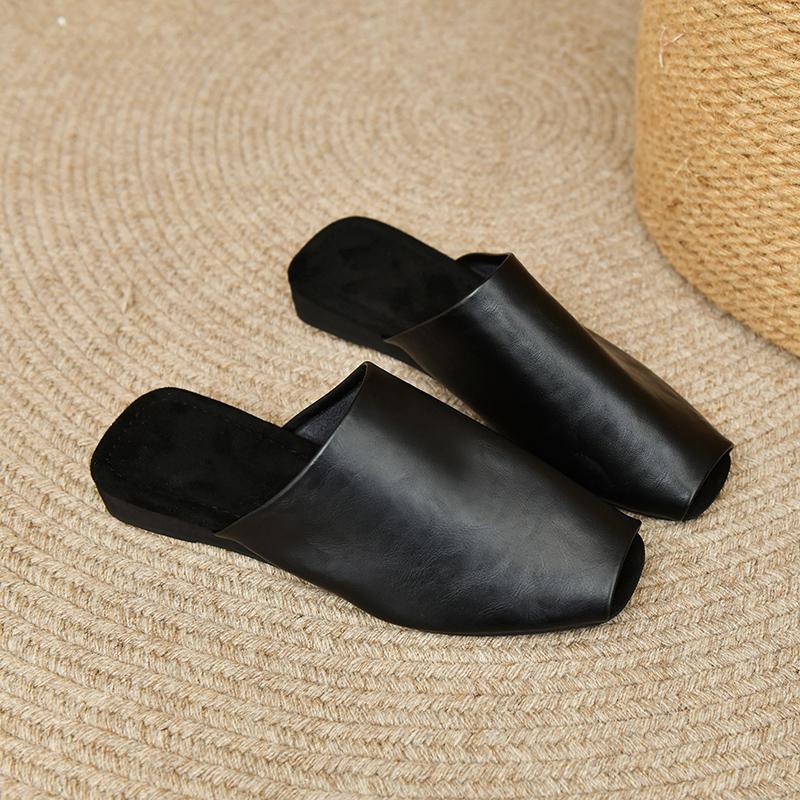 Мода 2025 Новые Летние Женские Мюли из Искусственной Кожи для Женщин Квадратный Носок Обувь на Низком Каблуке Закрытый Носок Слингбэки Современные Шлепанцы