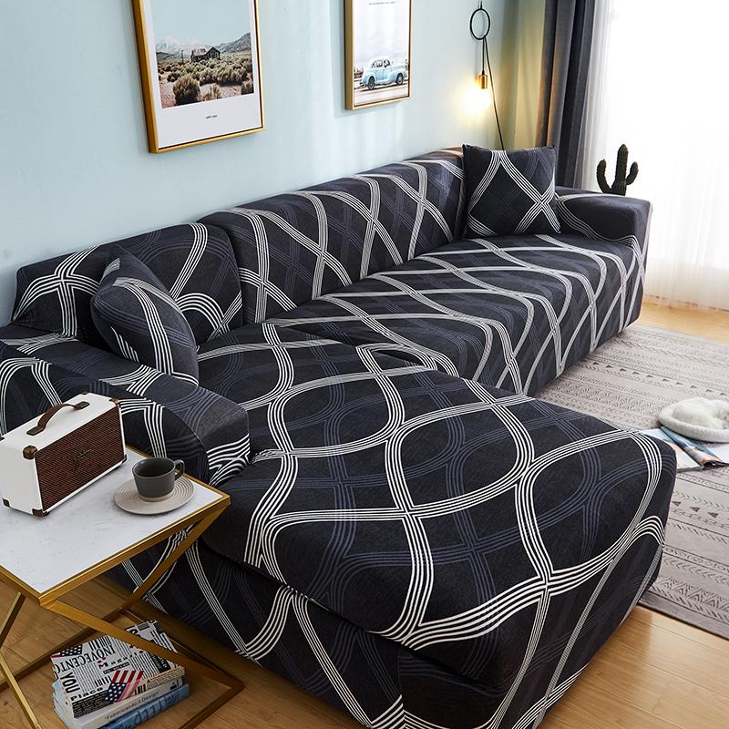 Геометрический принт Чехол на диван Чехол на диван Sofa Coverastic Чехлы для защиты от животных Шезлонг Защита L-образный Пылезащитный Машинная стирка 1 шт.