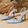 Fashion Fashion Blue Pointed Toe Thin Heel Sandals Women Elegant Cross Tied Buckle Slide Sandals Summer Comfortable Banquet Dress Pumps