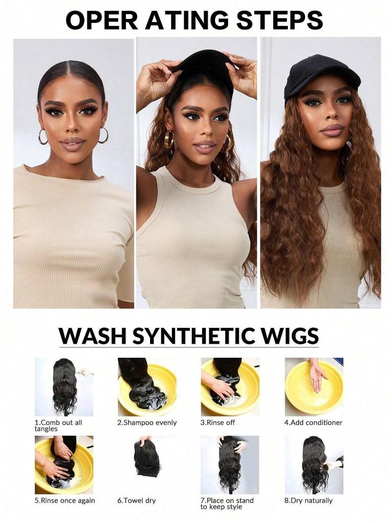 Synthetic Hat Wig 'LY' Embroidered Beige Duck Caps With Long Straight Hair Extensions For Women Hat And Wig In One Piece For Daily Use In Winter