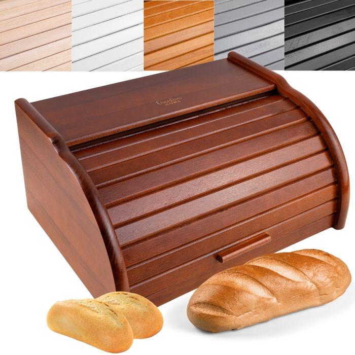 Boîte à Pain - Creative Home - Brun - Bois de Hêtre - 38x28,5x17,5 cm - Couvercle en Rouleau