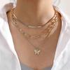 women simple butterfly pendant necklace multi-layer necklace 25-26