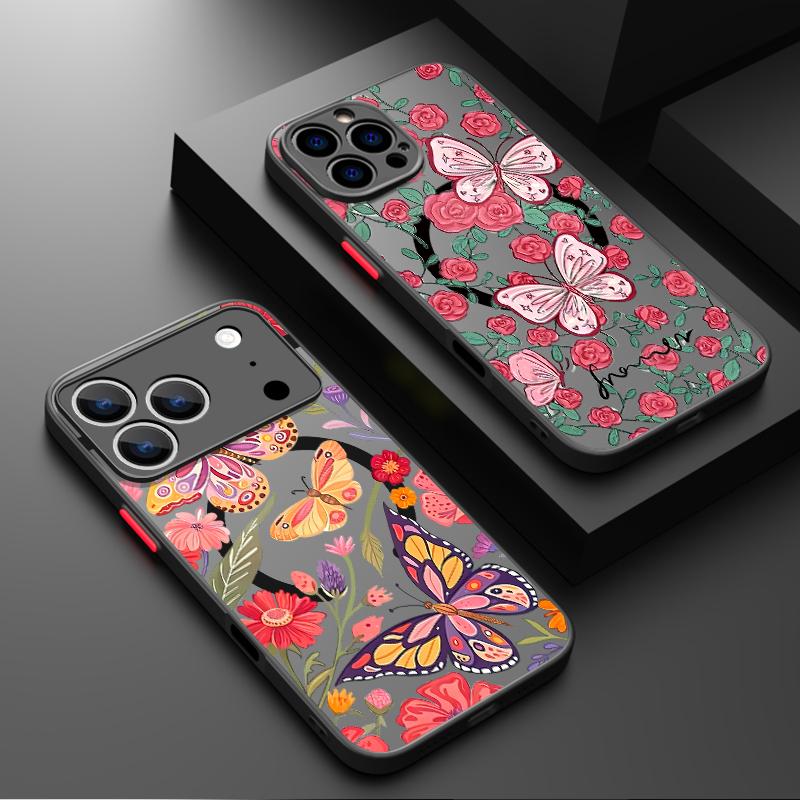 Magnetic Flowers Bowknot Phone Case For iPhone Air 17 16 15 Pro Max 13 12 Pro 14 Plus 11 For Magsafe Wireless Charge Hard Cover