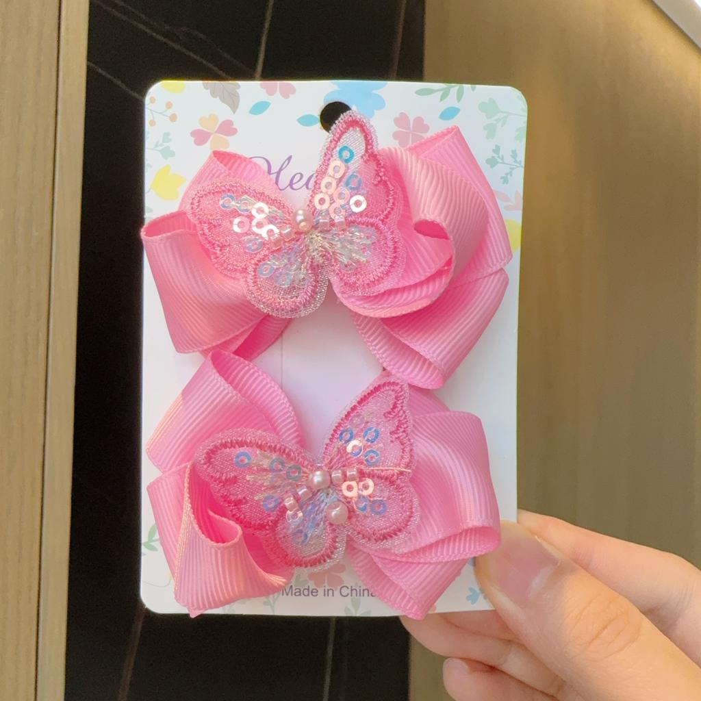 2 шт. Новая мода Однотонные аксессуары для волос с бабочками Заколки для волос Девочки Пайетки Жемчужные заколки для волос Детские Милые Заколки Подарок