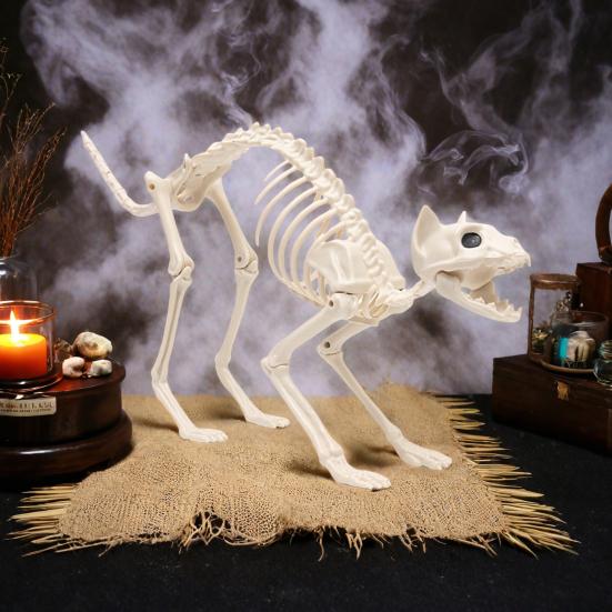 Хэллоуин Скелет Кошки Украшение Ужас Пластиковый Котенок Скелет Кость Украшение с Подвижной Челюстью Шея Хвост для Вечеринки на Хэллоуин Домашний Двор Декор