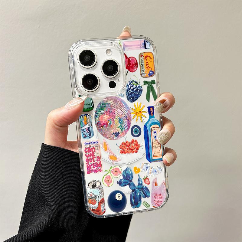 Чехол с принтом морепродуктов для беспроводной зарядки iPhone 17 Air 16 E 15 14 Plus 13 12 Mini 11 Pro Max Прозрачный силиконовый край