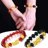 Unisex Attract Wealth Men Feng Shui Pixiu Obsidian Stone Beads Bracelets Wristband Good Luck Bangle