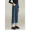 MengShuYa Petite Retro Blue Cuffed Straight Ankle Jeans