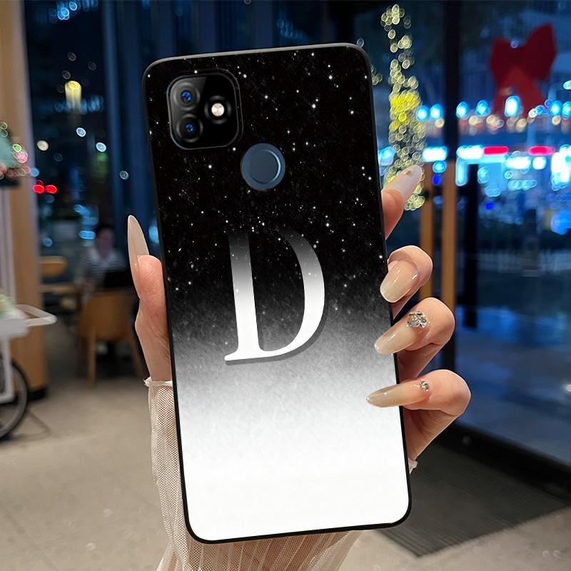 Phone Case For Itel P36 Play/Vision 1 Couple Soft Silicone Anti-scratch Black Shell Elegant Simple Letter Flower Pattern Casing