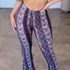 Женские брюки с высокой эластичной талией, ретро-принтом, расклешенным низом, облегающего кроя, эластичные