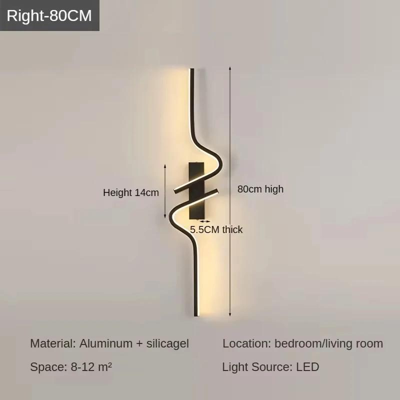 LED Wall Lamp Black 60/80/100cm Warm Light Wall Switch Indoor Decorative For Bedroom Hallway Living Room Sofa Background Lamps
