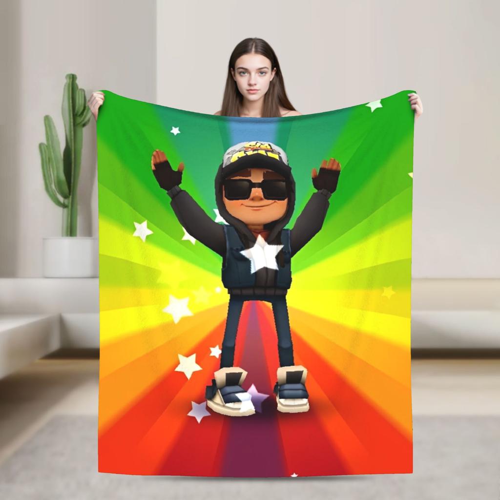 Subway Surfers Вязаное одеяло Фланелевое Беговое Легкое Тонкое Плед для Дома Дивана Кровати Ковер
