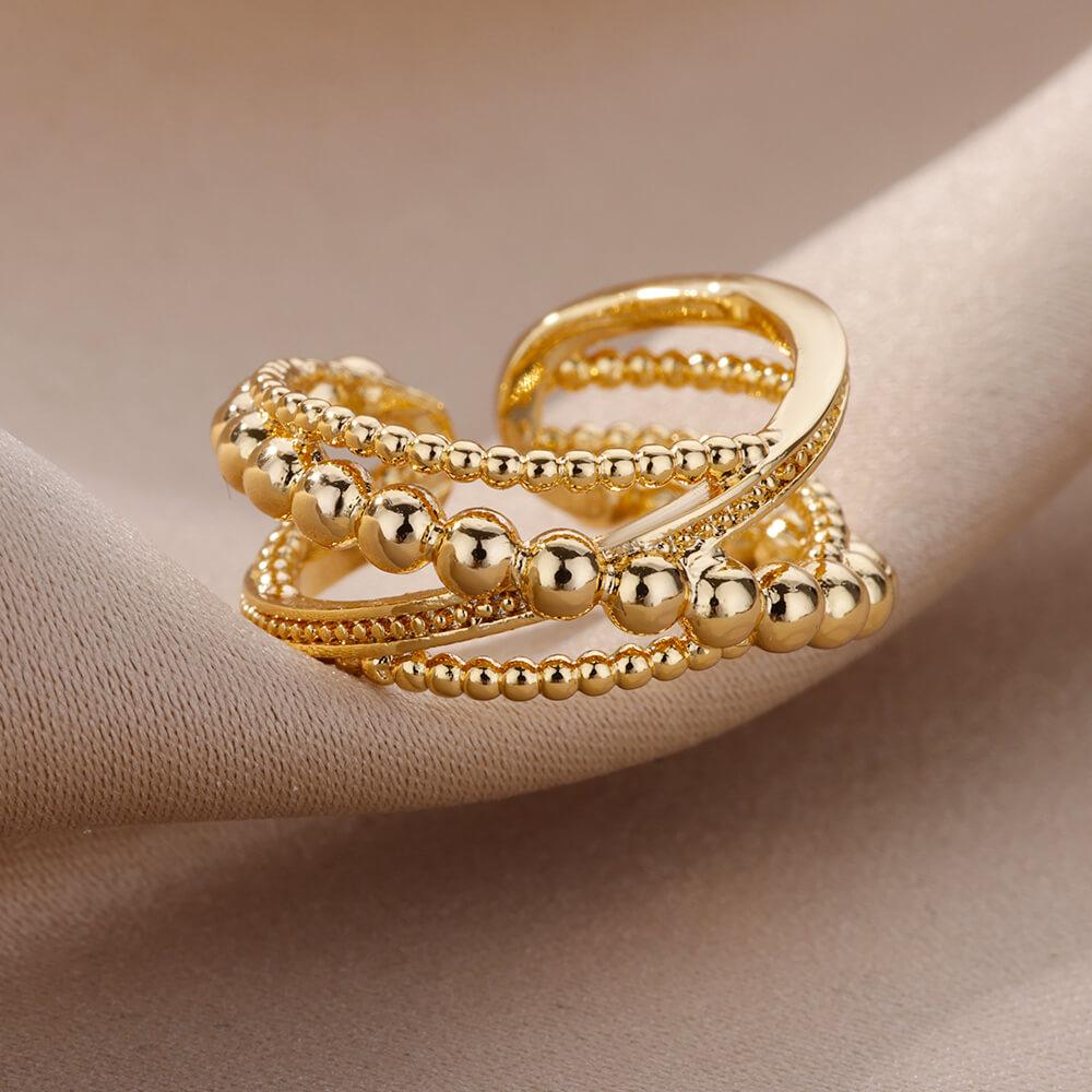 Stainless Steel Bead Twist Cross Rings for Women Gold Plated Irregular Opening Ring Wedding Aesthetic Jewelry Anillos Mujer