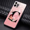 Letter A B C Flowers Pink Case For Apple iPhone 11 15 13 14 Pro Max 12 Plus X 15Pro Black Silicone Phone Coque