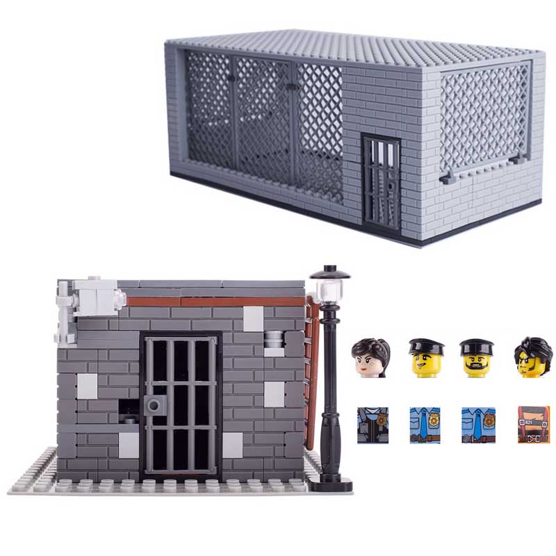 MOC Мини Город Солдаты Тюрьма Вор Фигурки Полицейский Строительные Блоки Модель Уличный Фонарь Монитор Детали Кирпичная Игрушка Для Детей