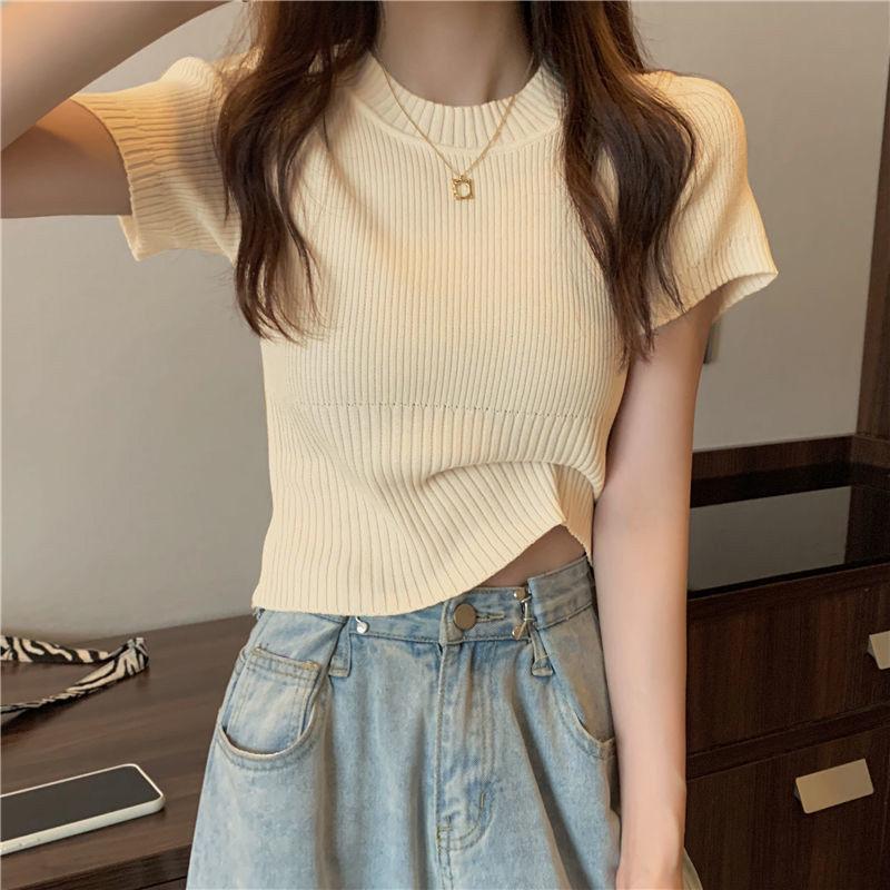 Women's Summer 2025 Stylish Ice Silk Slim Knit Short-Sleeve T-Shirt