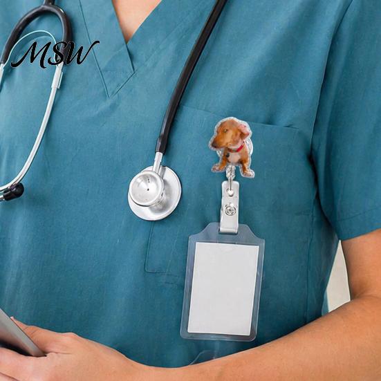 Nurse Badge Clip Reel, Funny Retractable Glitter Acrylic Name Tag Holder with Clip, Sparkly Cute ID Card for Teachers Student Staffs