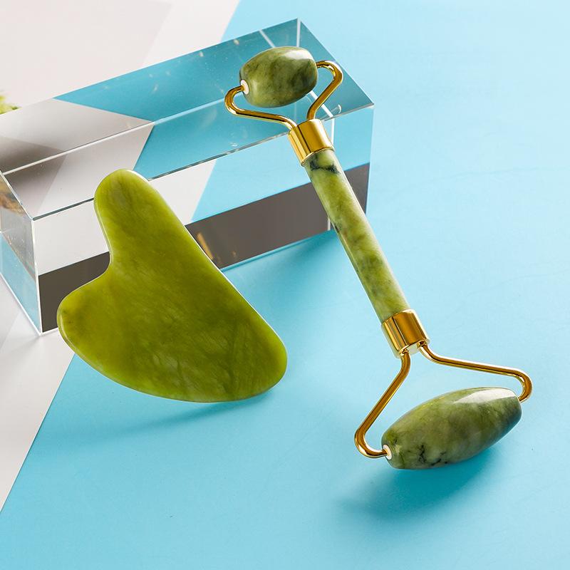 Массажный ролик для лица Гуаша Доска с двойными головками Натуральный кристаллический камень Подтяжка лица Инструменты для похудения