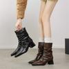 Fashion New Autumn Winter Women Boot Fashion Pleated Square Toe Boots for Women Short Boots Ladies Shoes Western Boots Zapatos Mujer