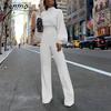 Danmo Autumn Fall Elegant Sexy Rompers Women Long Sleeve Casual Wide Legs Jumpsuits Solid Overalls