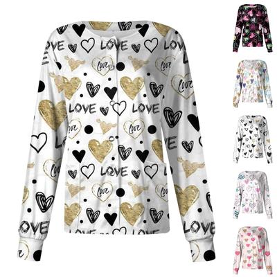 Женский повседневный однобортный однобортный костюм с длинными рукавами и принтом на День святого Валентина, топ-кардиган